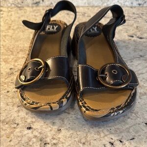 Fly London Black and Brown Sandals